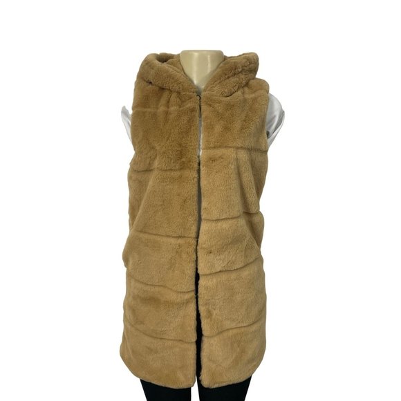 Women's Sand Brown Faux Fur Vest Qiye Size M, hook and eye clousure - Picture 1 of 10